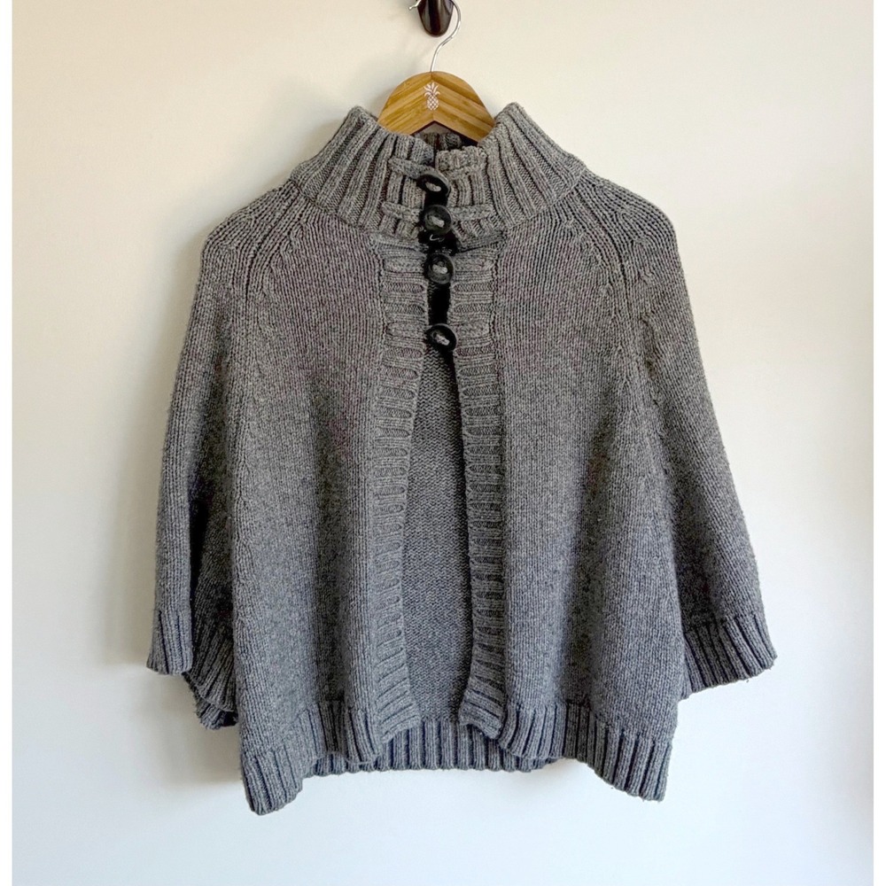 Women's Chunky Knit Cape Cardigan Medium Funnel Neck Cottagecore Grandmacore